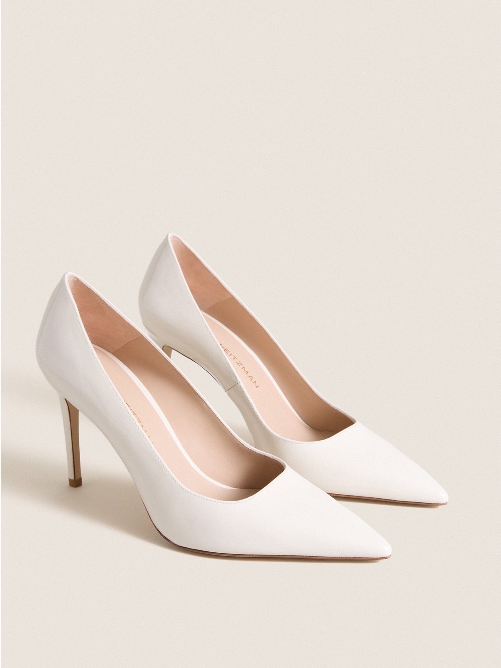 Stuart Weitzman Bridal White Pointed-Toe Leather Pumps